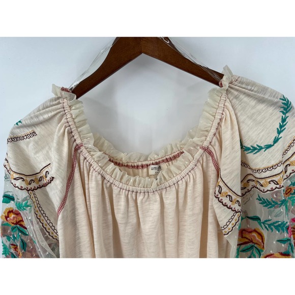 umgee cream and floral sleeves oversized boho shirt blouse top size large - Picture 5 of 8